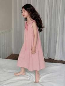 Dazy Kids Pakaian Musim Gugur untuk Anak Perempuan Remaja Perempuan, Pakaian Santai Musim Panas dengan Leher Bulat dan Motif Bunga Tenun - Baby Pink - View 4