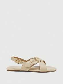 CUCCOO BIZCHIC Ladies Casual Fashion Vacation Buckle Crossstrap Open-Toe Solid Color Flat Sandals Summer - Apricot - View 5