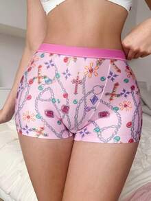 PetitDoll 1pc Women's Casual Printed Chain Shorts - Multicolor - View 7