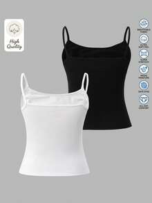 2pcs/Set Girls Regular Basic Minimalist Solid Color Camisole Tank Top Underwear Set - Multicolor - View 2