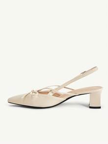 CUCCOO CHICEST Sandalias de tacón grueso con punta y lazo color albaricoque, diseño de espacio trasero, zapatos de temperamento para uso diario y desplazamientos - Lista un color albaricoque - View 10