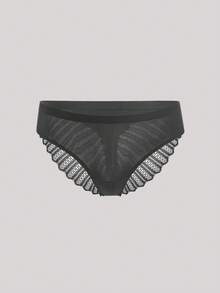 Hourtrue Elegant Sheer Black Fabric Briefs For Women Medium Stretch Plain Design - Black - View 1