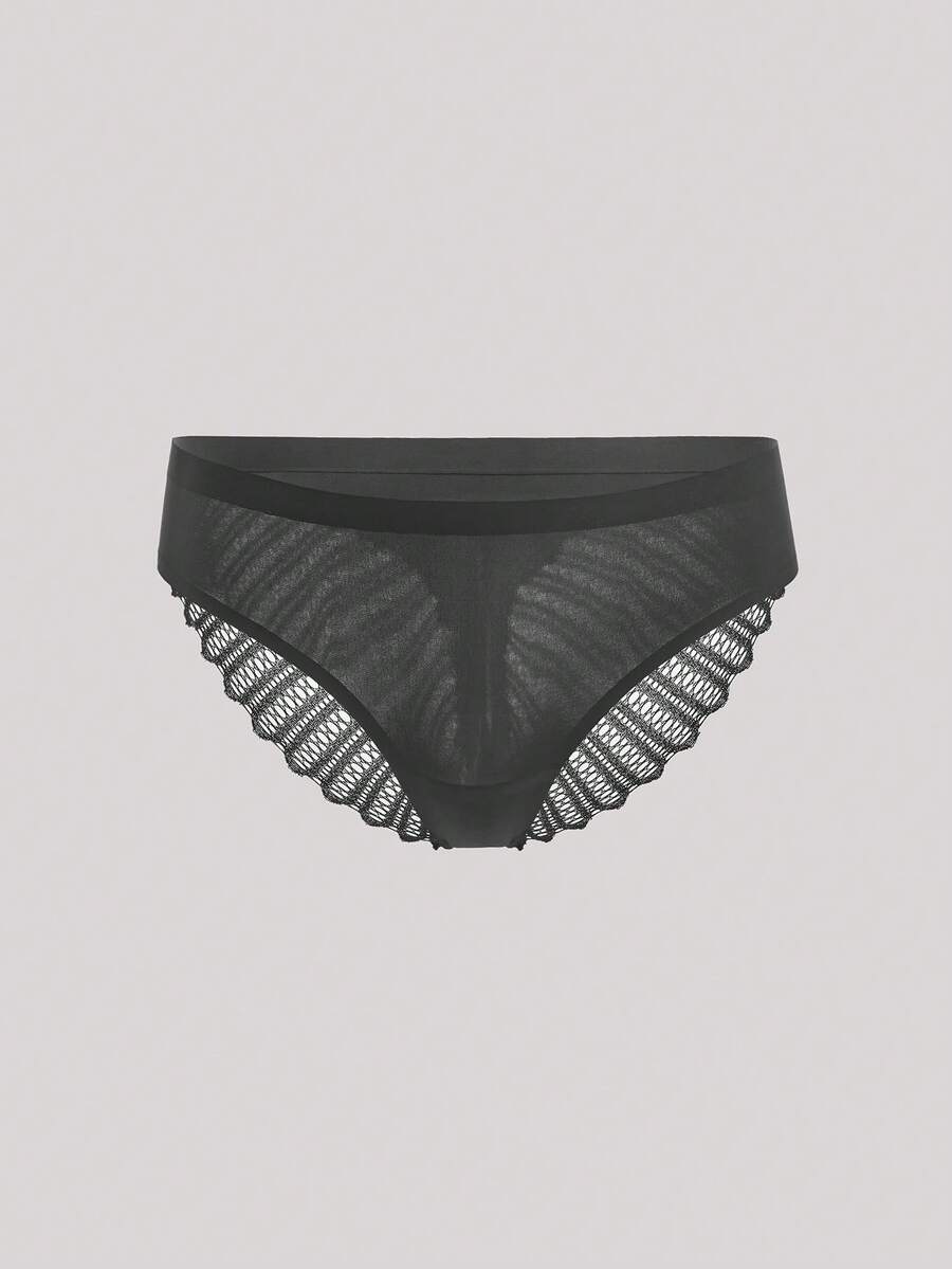 Hourtrue Elegant Sheer Black Fabric Briefs For Women Medium Stretch Plain Design - Black - View 1
