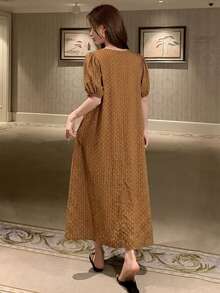 DAZY Pattern All-Over Print Lightweight Round Neck Short Sleeve Long Dress Summer Outfit Women's Nightgown Pajamas - Green - View 2