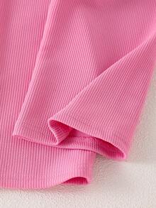 SHEIN Elladie kids 两件套女童休闲针织蓝色上衣背心和粉色宽松长裤夏季套装，儿童舒适日常穿着 - 藍色 - 查看 7