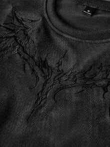PAVTROS Kaos Pria Hitam Gaya Street Wear Musim Panas, Pola Bordir Gelap 3D, Kaos Bergaya Washed Distressed untuk Acara Malam Hari, Hadiah untuk Pacar, Suami, atau Ulang Tahun - Hitam - View 4