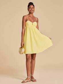 Travachic Women's Solid Color Beaded Strap Short Dress Beach Vacation Lemon Yellow Summer Boho - Yellow - View 7