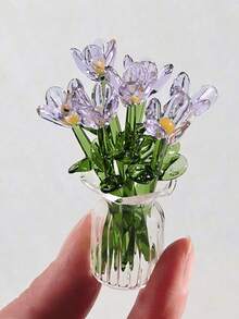7Pcs Mini Glass Flower Bouquet In Vase, Handmade Colorful Artificial Flower Decor, Tiny Glass Floral Arrangement For Desk, Home Decor & Gift - Multicolor - View 8