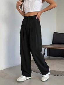 DAZY Fold Pleated Slant Pocket Pants,Women Dress Pants,Teacher Pants Fall - Black - View 9