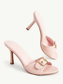 CUCCOO CHICEST 女款粉色壓紋PU金扣設計時尚性感氣質圓頭高跟拖鞋 - 粉色PU - 查看 3