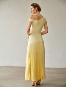 MOTF PREMIUM SPRING/SUMMER WOMEN'S ELEGANT PLEATED LONG COMMUTER DRESS HOLIDAY PALE YELLOW GARDEN PARTY BRUNCH - Yellow - View 4