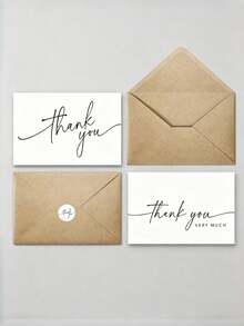 10PCS Thank You Cards With Envelopes And Stickers Set Small Business Owner Appreciation Notes Bulk Kraft Paper Flat Fold For Wedding Graduation Bridal Shower Party Favors - multicolor - View 2
