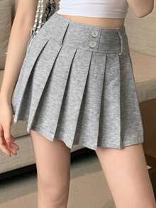 Joudiya Women's Pleated Mini Skirt, Fashionable For Spring & Summer - Light Grey - View 8