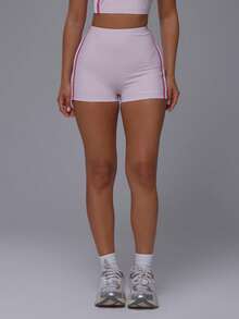 Musera Sport Quần short thể thao cạp cao ôm sát, kẻ sọc nhiều màu, chỉ bao gồm phần quần, thích hợp cho tập luyện, tập gym, pilates, thể dục hàng ngày. - Hồng - Xem 3