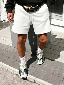 Manfinity EMRG Men's Casual Solid Color Shorts, Versatile For Summer - White - View 5