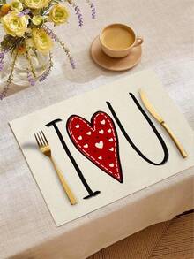1/4/6PCS Polyester Stain Resistant Non Slip Washable Red Pink Heart Love Decor Placemat Dining Mat For Valentine Day Home Restaurant Dining Table Decor Household Items - Red - View 10
