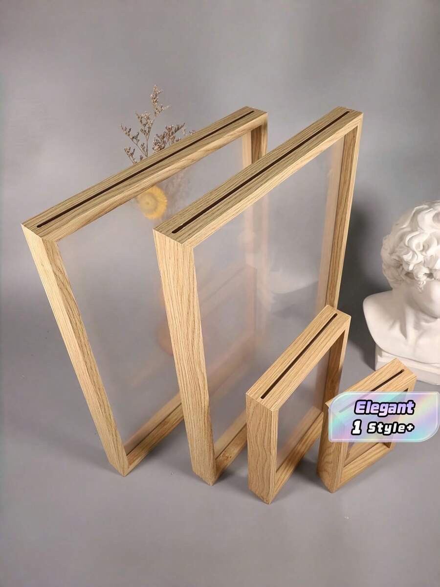 High Transparent Acrylic Glass Wood Plastic Retro Double Sided Photo Frame DIY Wall Tabletop Display No Photo Paper For Living Room Bedroom Holiday Birthday Home Decoration Creative Desktop Plant Specimen Storage Valentine Graduation Memory Gift - Multi-color - log color - View 1