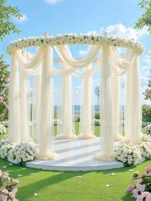 1PC 118 Inch 9.83Ft Elastic Satin Backdrop Curtain Opaque Wrinkle Free Solid Color Wedding Party Engagement Ceremony Stage Photography Background Anniversary Birthday Valentines Halloween Room Decor Champagne Seasonal Decorations Must Haves - milky white - View 3
