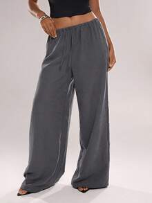 Avantive Women's Drawstring Loose Comfortable Wide Leg Long Pants - Light Grey - View 7