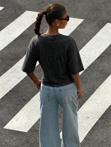 Muchica 女款休閒街頭風基本款性感復古落肩T恤 夏季高爾夫外出日常派對旅行婚禮海灘畢業舞會上衣 黑色 - 黑色 - 查看 2