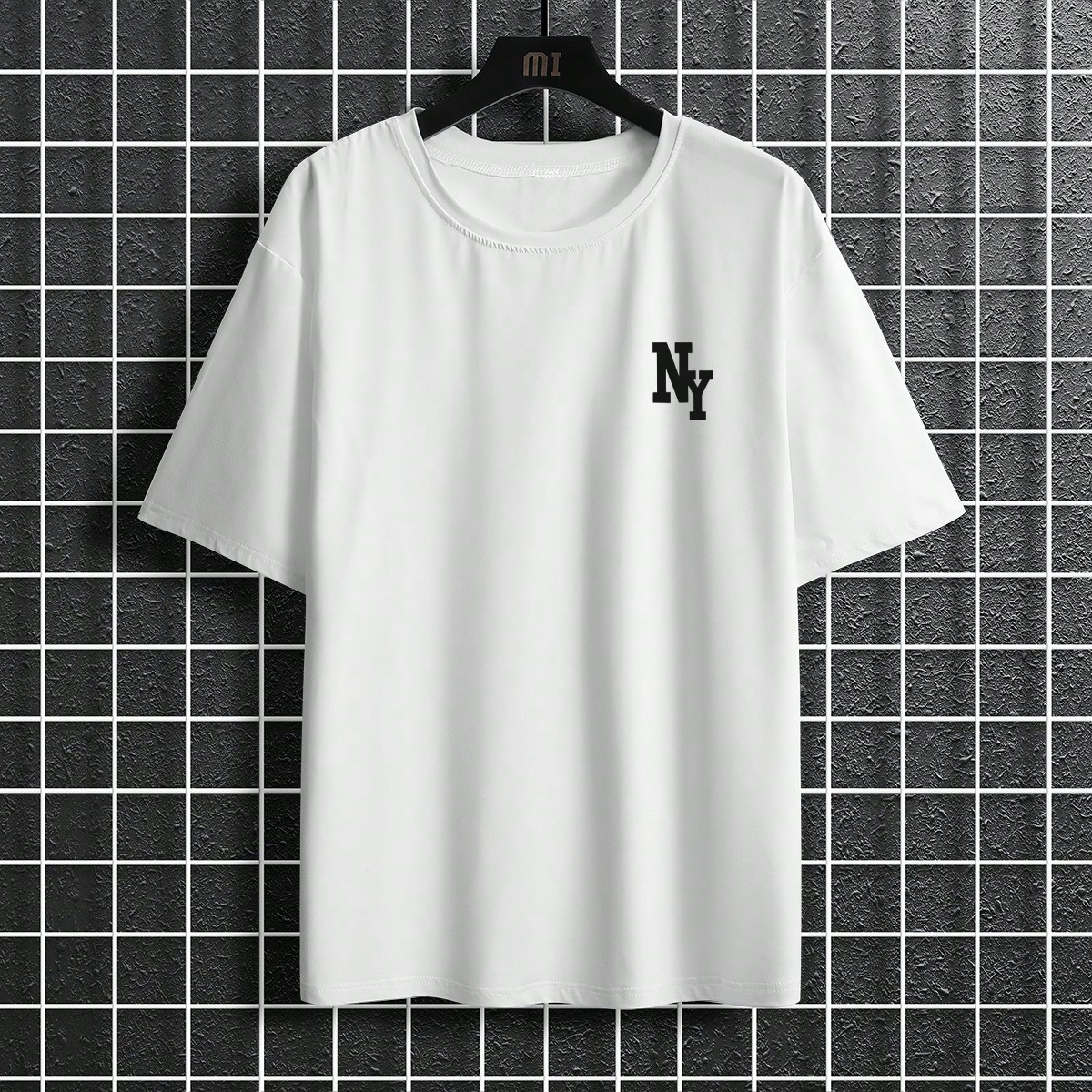 Camiseta de manga corta de verano casual con cuello redondo y estampado de letras para hombre