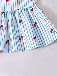 SHEIN Tween Girls Tank Top Shirt With Bow Button & Long Pants 2 Pieces Set - Blue - View 7