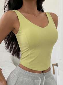 DAZY Wide Strap Solid Color Seamless Padded Slight Push-Up Bra Sports Bra For Women - Green - View 4