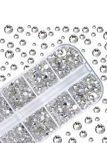 12 Grid 1.5-5mm 3D AB Crystal+Clear Flatback Rhinestones, Multi-Shape Gems Pearls Semi-Round Beads For Acrylic Nail Art Manicure DIY Decor Supplies - Apricot - View 4