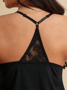 SHEIN BAE CURVE Plus Contrast Lace PJ Set / Pajama Set - Black - View 8