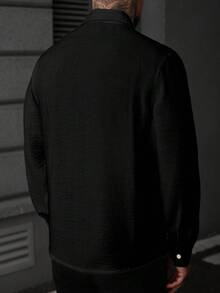 Manfinity CasualCool Men's Solid Color Long Sleeve Textured Structure Shirt, Formal - Black - View 2
