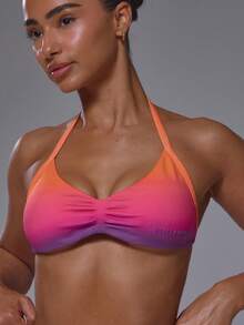 Musera Sport Bra Olahraga Model Ombre Motif Belahan Dada Dalam, Bagian Dada Berkerut, Punggung Terbuka, Model Halterneck, Atasan Saja, Cocok untuk Aktivitas Olahraga, Pilates, Lari, Imut, Feminin, Sehari-hari, Slowburn - MultiWarna - View 2
