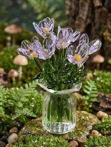 7Pcs Mini Glass Flower Bouquet In Vase, Handmade Colorful Artificial Flower Decor, Tiny Glass Floral Arrangement For Desk, Home Decor & Gift - Multicolor - View 4