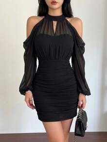 DAZY Women's Mini Dress For Back To School Sheer,Fall Dress Long Sleeve Dress - Black - View 11