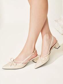CUCCOO CHICEST Sandalias de tacón grueso con punta y lazo color albaricoque, diseño de espacio trasero, zapatos de temperamento para uso diario y desplazamientos - Lista un color albaricoque - View 6
