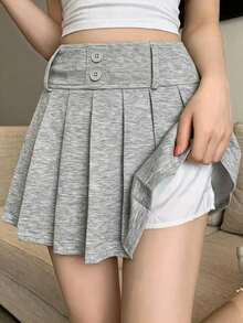 Joudiya Women's Pleated Mini Skirt, Fashionable For Spring & Summer - Light Grey - View 4