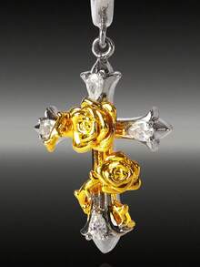 MortiRose Design Sweet Cool Wind Gold And Silver Contrast Color Rose Cross Earrings Niche Design Earrings - Double color gold - View 6