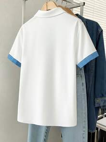 GlowEve Damen Sommerhemd mit Position Muster, Denim-Effekt, Schleife und kurzen Ärmeln - Weiss - Übersicht 2