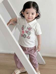 Dazy Kids 女嬰翻領清新甜美印花短袖休閒居家服 夏季 - 淡紫色 - 查看 3