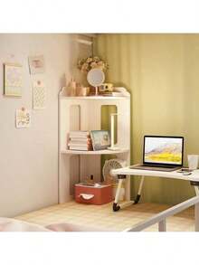 1pc White 3-Tier Corner Desk Organizer Rack, Vertical Wall Mount Shelf, Storage Rack For Bedroom, Dorm, Office - White - View 3