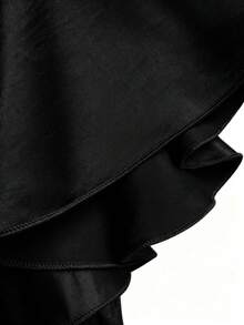 GlowEve CURVE Plus Size Summer Elegant Solid Color Cowl Neck Ruffle Sleeve Dress - Black - View 3