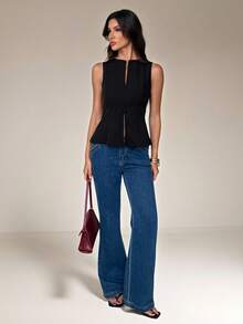 SHEIN Tall Áo vest nữ không tay dáng peplum, áo gile có khóa kéo phía trước, áo vest đen thanh lịch cho phong cách công sở đến dạ hội, áo blazer không tay, áo peplum, áo vest đen, áo vest may đo, sang trọng tinh tế, trang phục công sở tối giản, áo blazer có cấu trúc, áo blazer cơ bản màu trơn cổ tròn, khóa kéo phía trước, viền bèo nhún, áo blazer công sở đa năng, áo blazer không tay công sở - màu đen - Xem 4