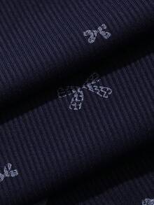 DAZY Bow Knot Pattern All-Over Print Contrast Color Lace Patchwork Waist-Cinching Long Dress Summer Spring Outfit Women's Nightgown - Navy Blue - View 6