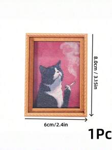 Joivida 1Pc/2Pcs Fun Cat Photo Frame Fridge Magnet, Retro Wooden 3D Printed Magnetic Sticker, Creative Retro Oil Painting Style Fridge Decor Stickers - multicolor - View 14