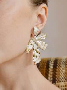 Opalesca A Pair Of Fashionable Personalized Flower Women's Earrings,Premium/Elegant/Classy/Dailywear/Minimalist,Pearl/Crystal,Engagement/Wedding/Promise,Summer/Beach/Prom/Party/Holiday/Vacation,For Mom/Women/Girl/Mother,Bride,Fairycore/Mermaid Core - Gold - View 7