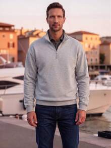 Officeau Sweatshirt Kasual Pria dengan Kerah Resleting, Musim Gugur/Musim Dingin, Lengan Panjang - Grey - View 9