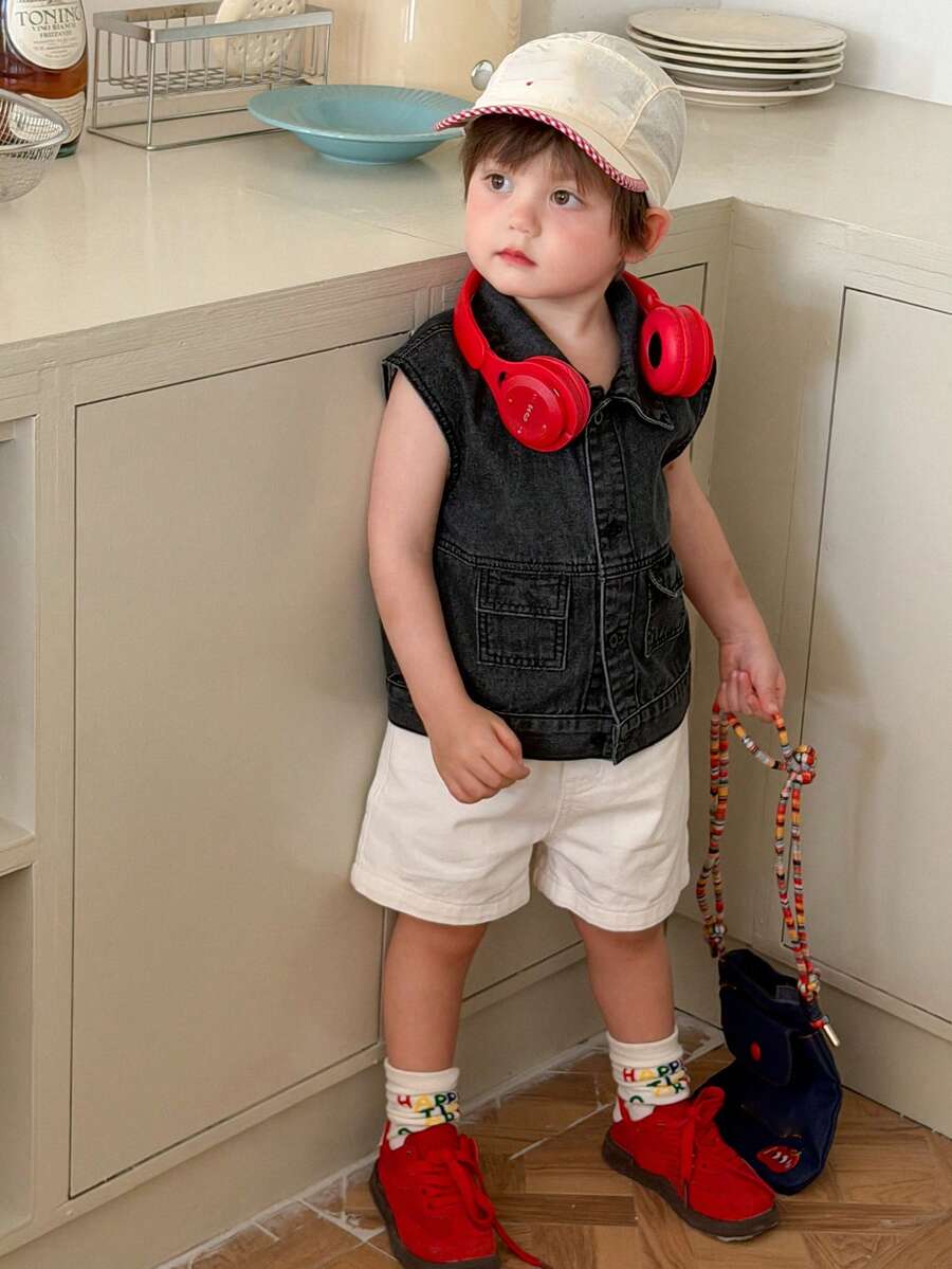 DAZY Infant/Toddler (Boy) Casual Washed Denim Shirt With Turn-Down Collar - Black - View 1