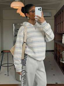 Muchica 休閒極簡學院風復古條紋印花大尺碼運動衫，適合夏季，夏季上衣，適合日常通勤、約會、聚會，秋/冬/夏 - 彩色 - 查看 5