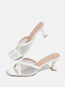 CUCCOO TILAWA Sandal cao gót nửa bít màu be thời trang ren cho nữ, dùng đi chơi hàng ngày - Màu trắng - Xem 4