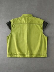 ROMWE MEN Street Life Men's Double Layer 2 In 1 Denim Vest Top - Green - View 9