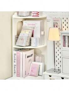1pc White 3-Tier Corner Desk Organizer Rack, Vertical Wall Mount Shelf, Storage Rack For Bedroom, Dorm, Office - White - View 2